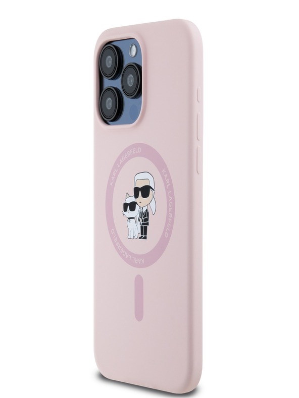 Karl Lagerfeld Течен силиконов Karl and Choupette Magsafe заден капак за iPhone 15 Pro Pink Karl Lagerfeld