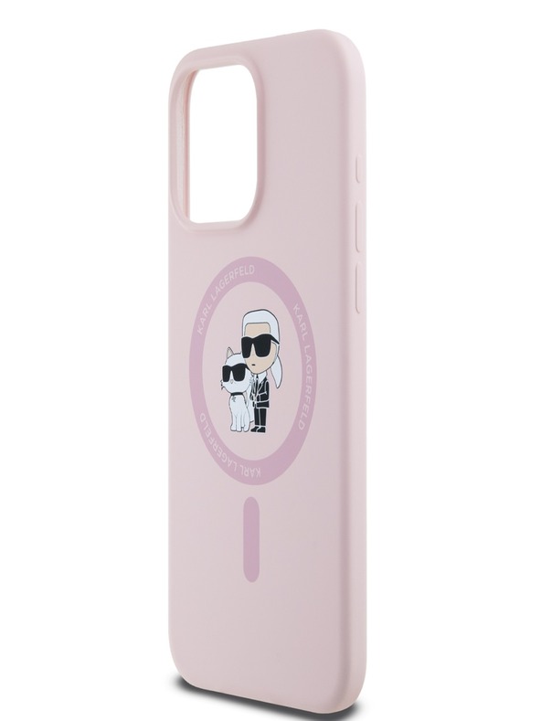 Karl Lagerfeld Течен силиконов Karl and Choupette Magsafe заден капак за iPhone 15 Pro Pink Karl Lagerfeld