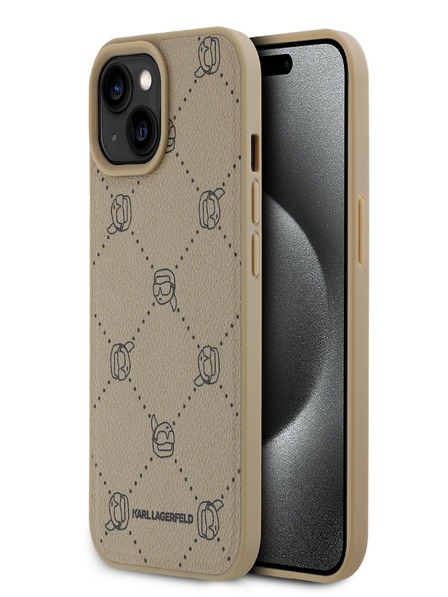 Karl Lagerfeld PU Karl Heads Pattern Magsafe Back Cover за iPhone 15 Beige Karl Lagerfeld