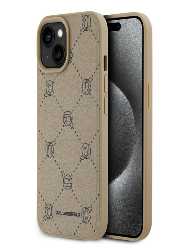 Karl Lagerfeld PU Karl Heads Pattern Magsafe Back Cover за iPhone 15 Beige Karl Lagerfeld