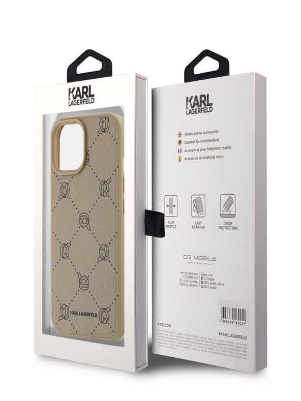 Karl Lagerfeld PU Karl Heads Pattern Magsafe Back Cover за iPhone 15 Beige Karl Lagerfeld