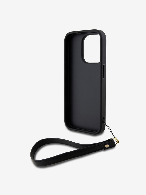 DKNY PU Leather Stack Logo Wrist Strap Back Cover за iPhone 15 Pro Max Black DKNY