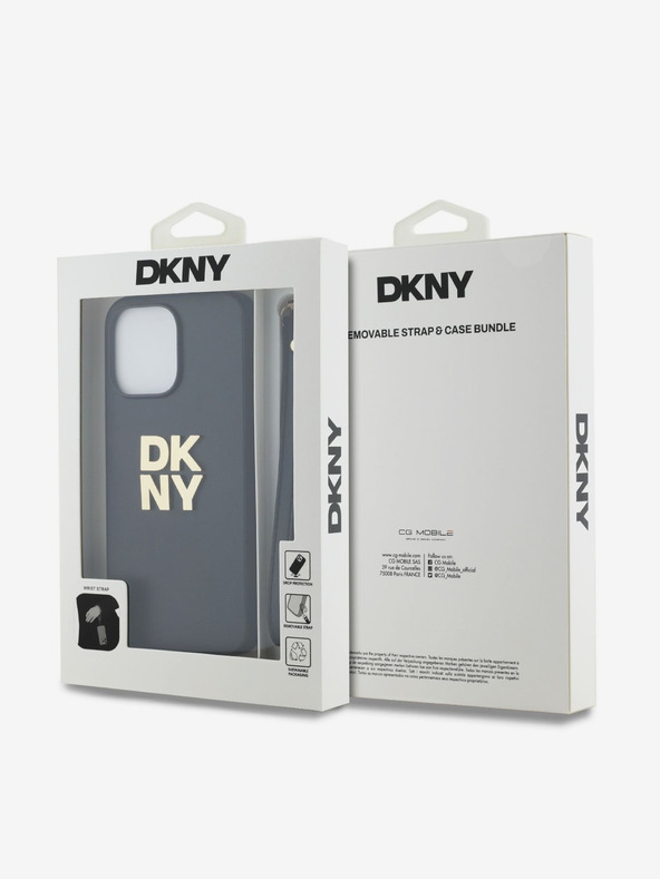 DKNY PU Leather Stack Logo Wrist Strap Back Cover за iPhone 15 Pro Max Black DKNY