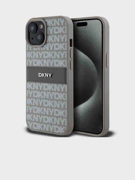 DKNY Заден капак от PU кожа с повтаряща се шарка Tonal Stripe за iPhone 15 Beige DKNY