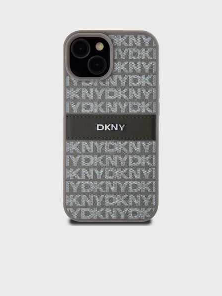 DKNY Заден капак от PU кожа с повтаряща се шарка Tonal Stripe за iPhone 15 Beige DKNY