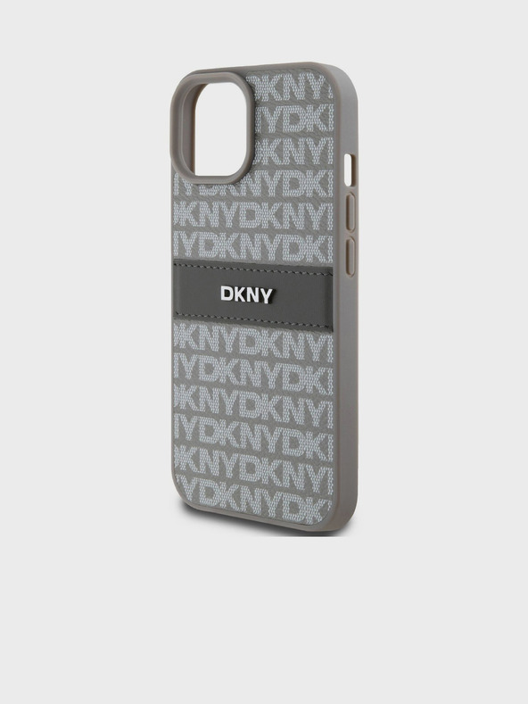 DKNY Заден капак от PU кожа с повтаряща се шарка Tonal Stripe за iPhone 15 Beige DKNY