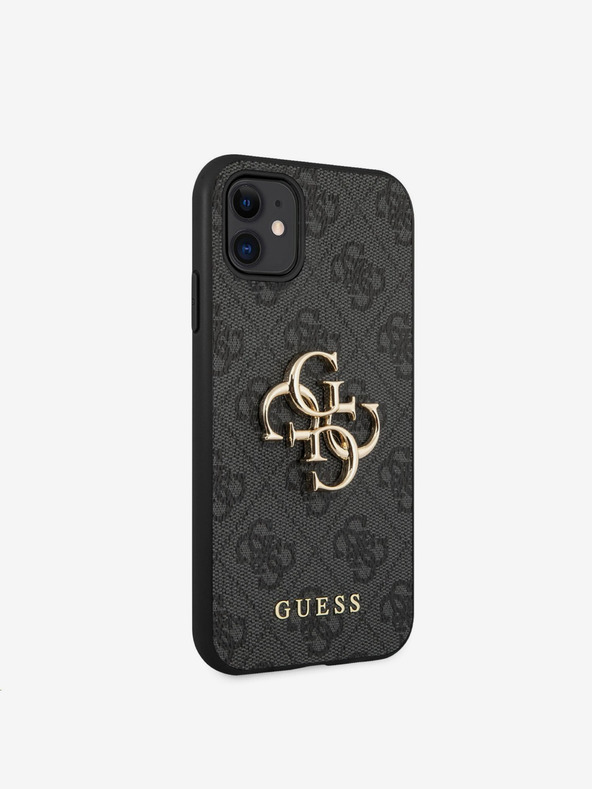Guess Guess PU 4G Метален заден капак с лого за iPhone 11 Сив