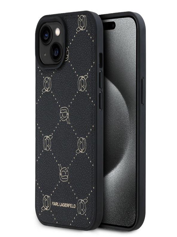 Karl Lagerfeld PU Karl Heads Pattern Magsafe заден капак за iPhone 15 Black Karl Lagerfeld