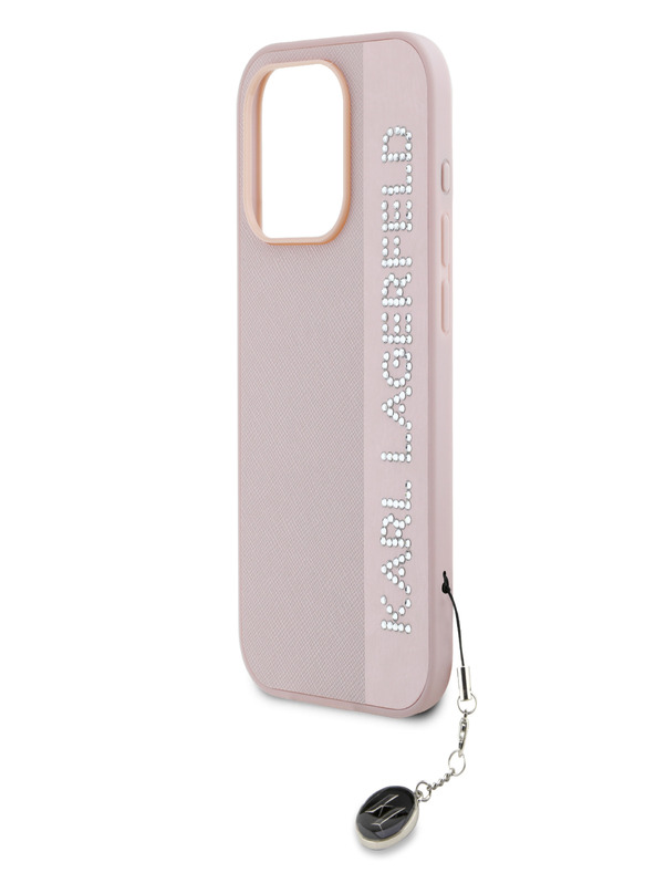 Karl Lagerfeld Karl Lagerfeld PU Saffiano Rhinestone Charm Заден капак за iPhone 15 Pro Pink