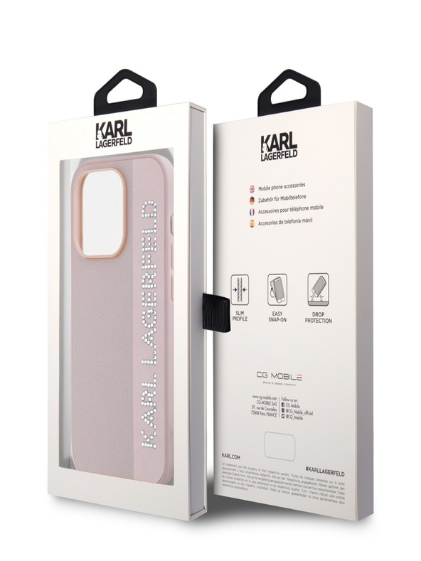 Karl Lagerfeld Karl Lagerfeld PU Saffiano Rhinestone Charm Заден капак за iPhone 15 Pro Pink