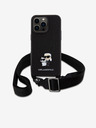 Karl Lagerfeld Метална каишка за кросбоди Karl and Choupette заден капак за iPhone 15 Pro Max Black Karl Lagerfeld Saffiano
