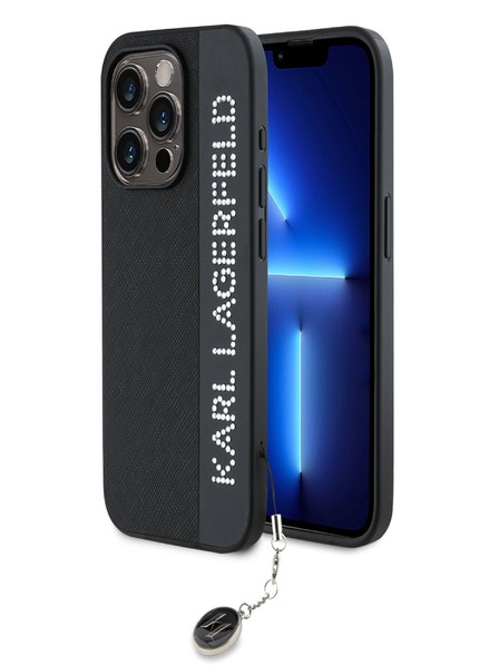 Karl Lagerfeld Karl Lagerfeld PU Saffiano Rhinestone Charm Заден капак за iPhone 15 Pro Max Black