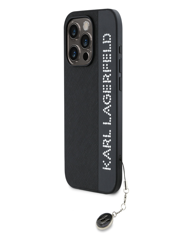 Karl Lagerfeld Karl Lagerfeld PU Saffiano Rhinestone Charm Заден капак за iPhone 15 Pro Max Black