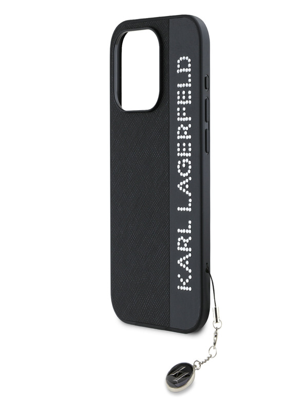 Karl Lagerfeld Karl Lagerfeld PU Saffiano Rhinestone Charm Заден капак за iPhone 15 Pro Max Black