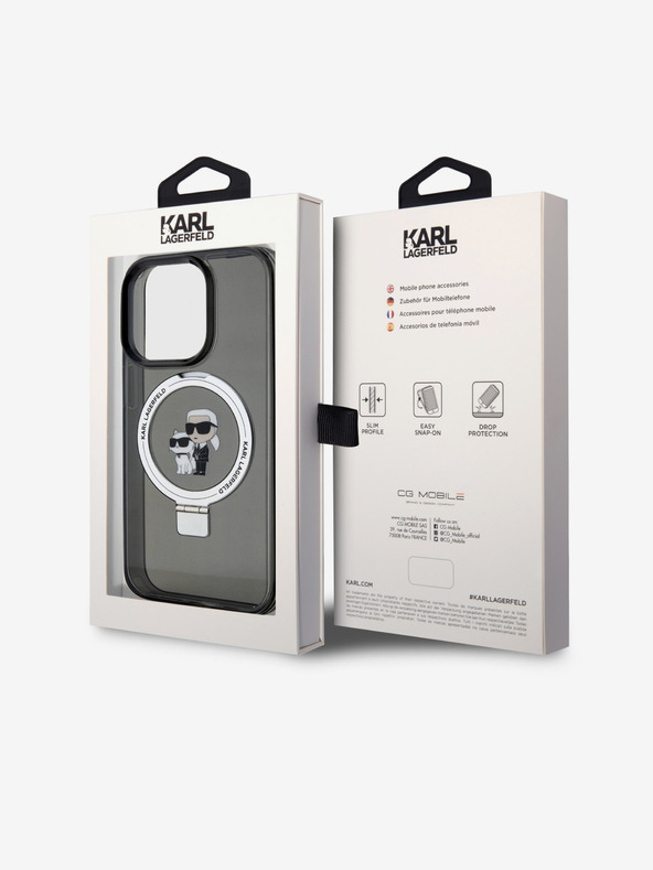 Karl Lagerfeld Ringstand Karl и Choupette MagSafe заден капак за iPhone 15 Pro черен Karl Lagerfeld