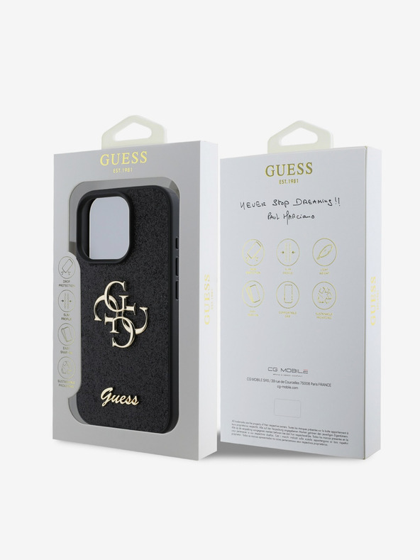 Guess Guess PU Fixed Glitter 4G Metal Logo Back Cover за iPhone 16 Pro Max Black