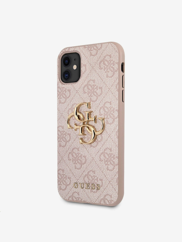 Guess Guess PU 4G Метален заден капак с лого за iPhone 11 Pink