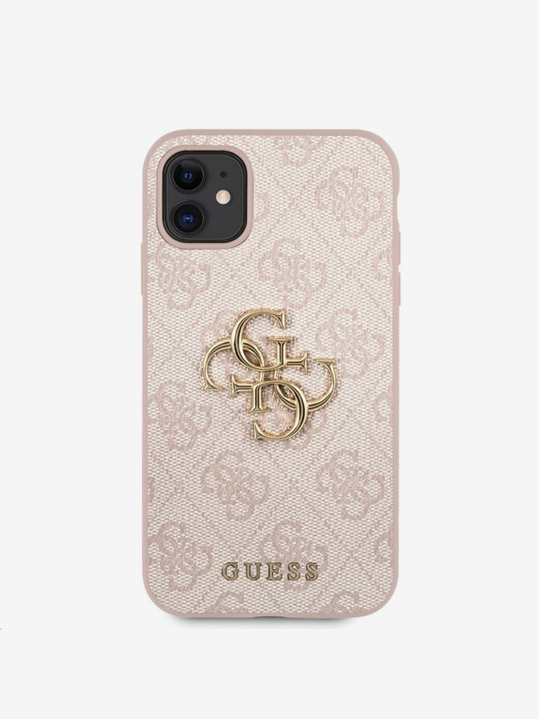 Guess Guess PU 4G Метален заден капак с лого за iPhone 11 Pink
