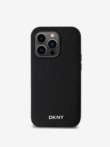 DKNY PU Кожа Silver Metal Logo Magsafe заден капак за iPhone 14 Pro Max Black DKNY