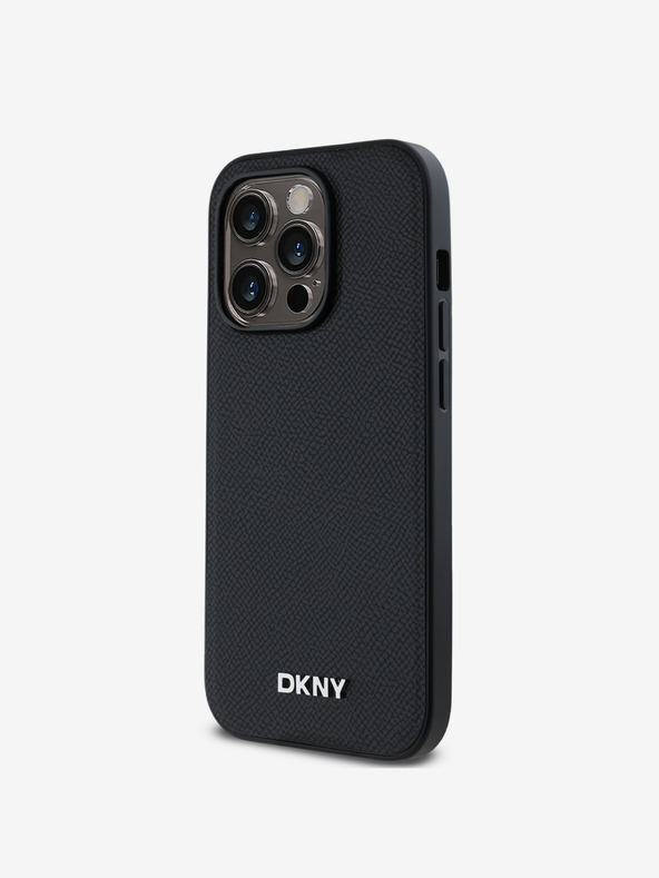 DKNY PU Кожа Silver Metal Logo Magsafe заден капак за iPhone 14 Pro Max Black DKNY
