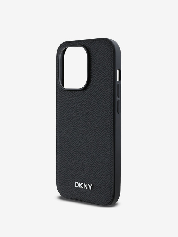 DKNY PU Кожа Silver Metal Logo Magsafe заден капак за iPhone 14 Pro Max Black DKNY