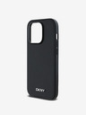 DKNY PU Кожа Silver Metal Logo Magsafe заден капак за iPhone 14 Pro Max Black DKNY