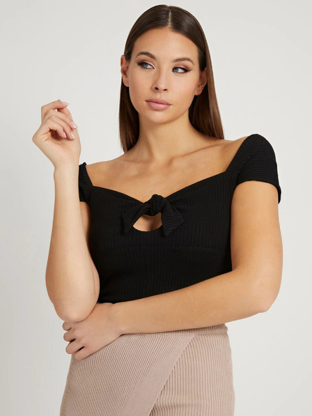 Guess Черна дамска риза с изрязани ребра с панделка Guess Valeriana