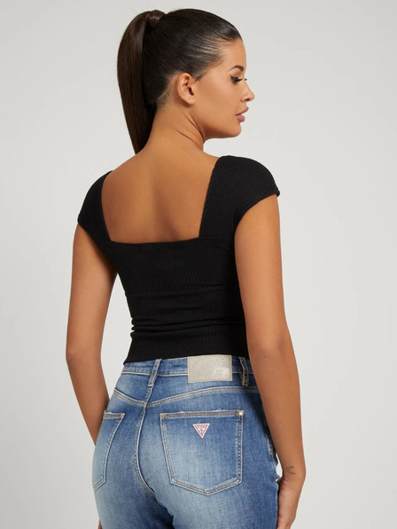 Guess Черна дамска риза с изрязани ребра с панделка Guess Valeriana