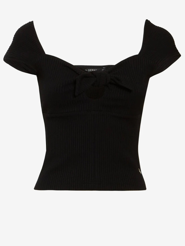 Guess Черна дамска риза с изрязани ребра с панделка Guess Valeriana