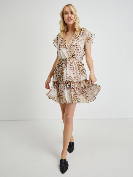 Guess Светлокафява дамска шарена къса рокля Guess Rosa