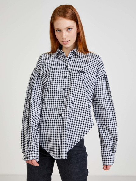 Guess Бяло-черна карирана дамска риза с балонирани ръкави Guess