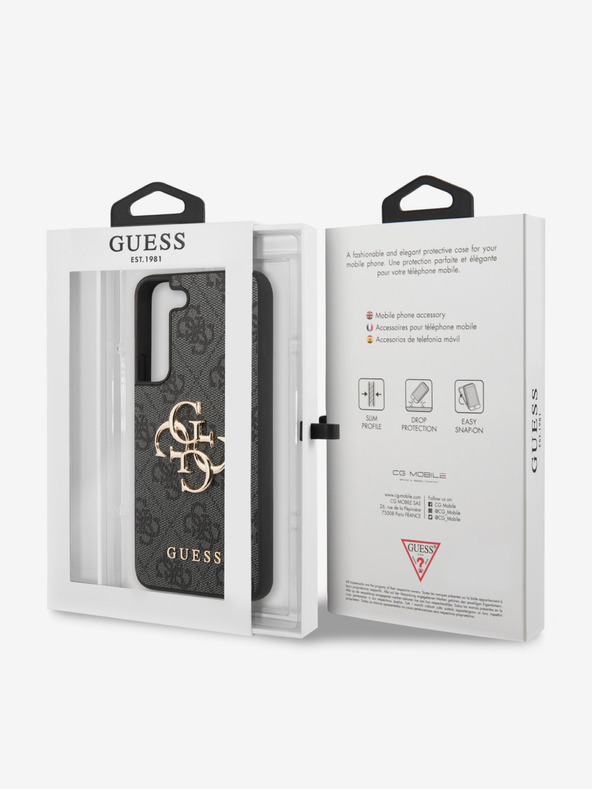 Guess PU 4G Metal Logo Zadní Kryt pro Samsung Galaxy S23 Grey Калъф за телефон