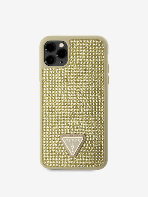 Guess Guess Rhinestones Triangle Metal Logo Cover за iPhone 11 Pro Max Gold