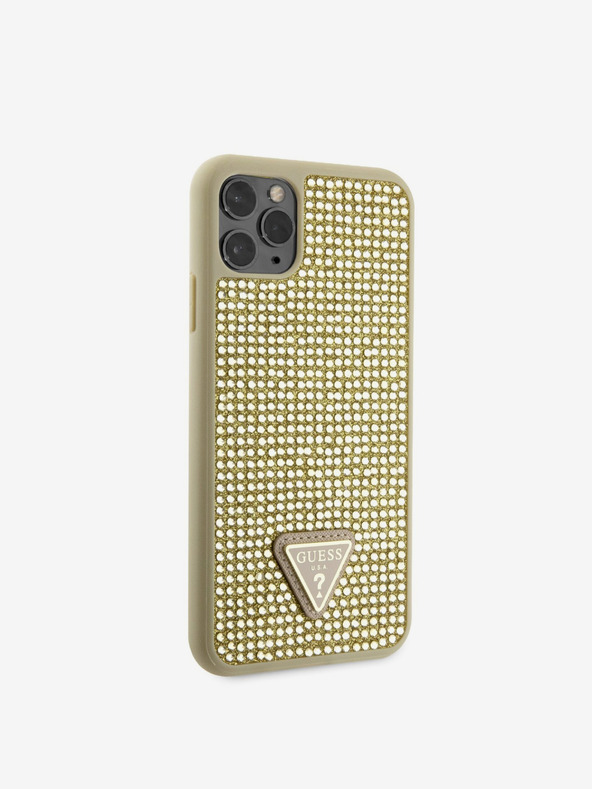 Guess Guess Rhinestones Triangle Metal Logo Cover за iPhone 11 Pro Max Gold