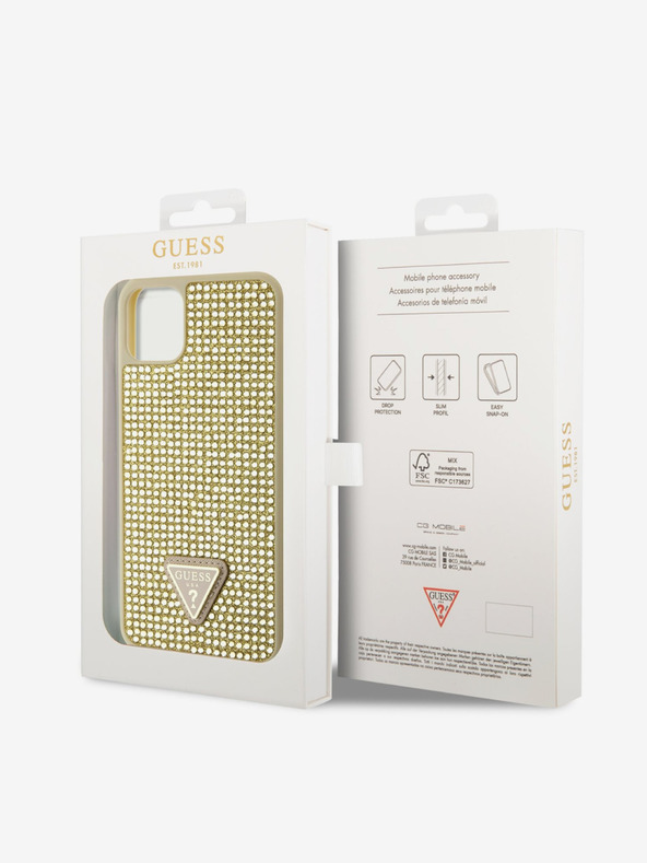 Guess Guess Rhinestones Triangle Metal Logo Cover за iPhone 11 Pro Max Gold