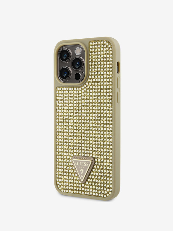 Guess Guess Триъгълник с метално лого Guess Rhinestones за iPhone 15 Pro Max Gold