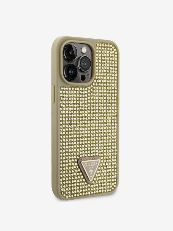 Guess Guess Триъгълник с метално лого Guess Rhinestones за iPhone 15 Pro Max Gold
