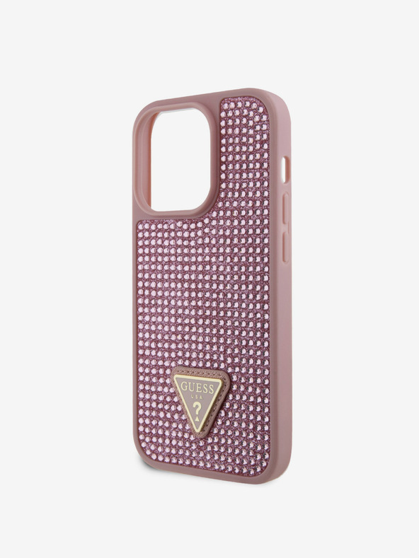 Guess Guess Триъгълник с метално лого Guess Rhinestones за iPhone 15 Pro Pink