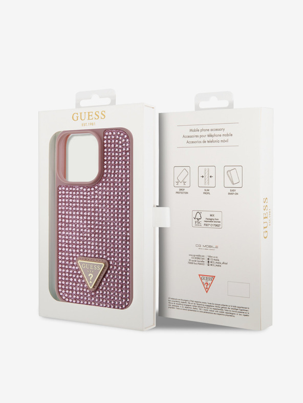 Guess Guess Триъгълник с метално лого Guess Rhinestones за iPhone 15 Pro Pink