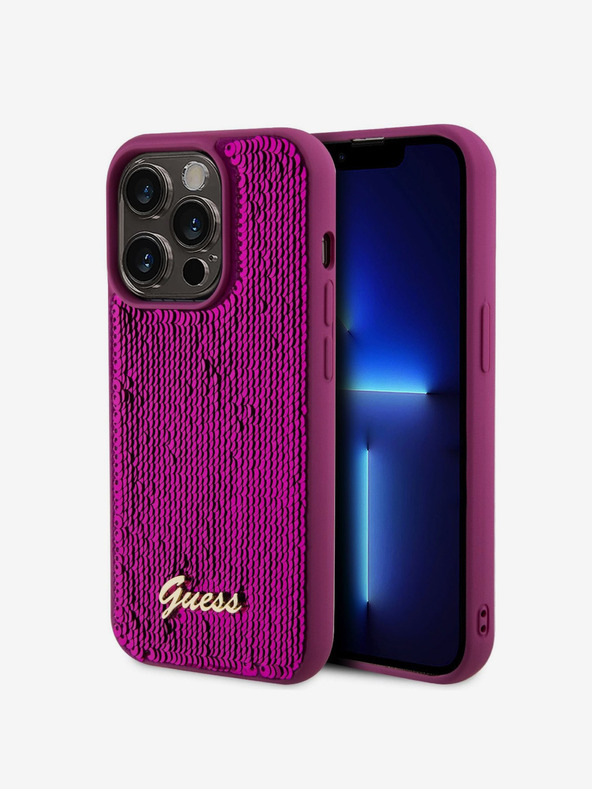 Guess Guess Sequin Script Logo заден капак за iPhone 14 Pro Max Magenta