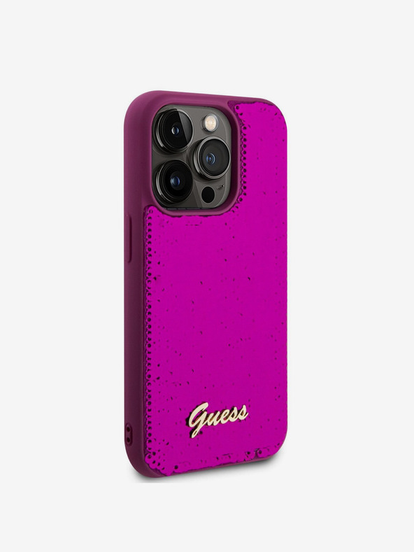 Guess Guess Sequin Script Logo заден капак за iPhone 14 Pro Max Magenta