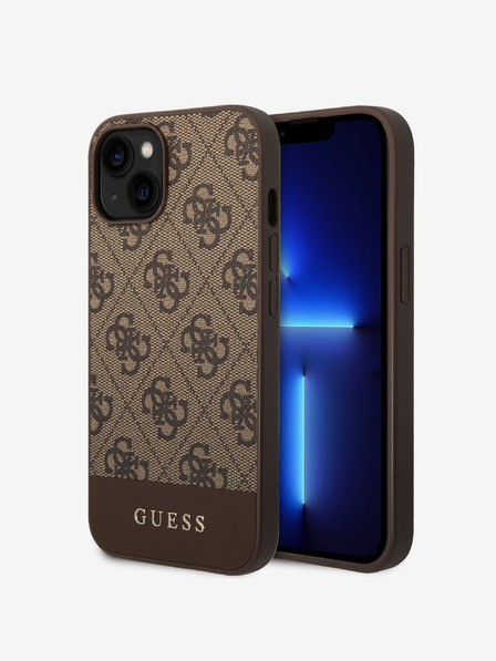 Guess Guess PU 4G заден капак с ивици за iPhone 14 Brown