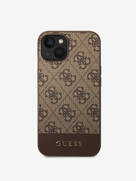 Guess Guess PU 4G заден капак с ивици за iPhone 14 Brown
