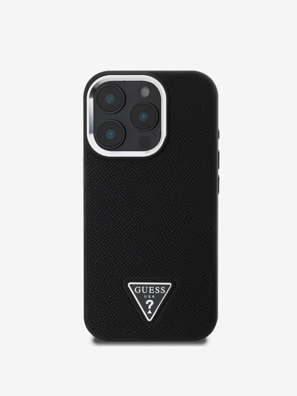 Guess Guess PU Grained Triangle Logo Back Cover за iPhone 16 Pro Black