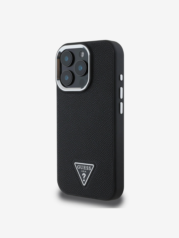 Guess Guess PU Grained Triangle Logo Back Cover за iPhone 16 Pro Black