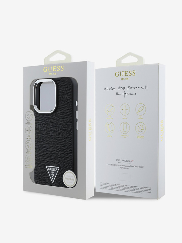 Guess Guess PU Grained Triangle Logo Back Cover за iPhone 16 Pro Black