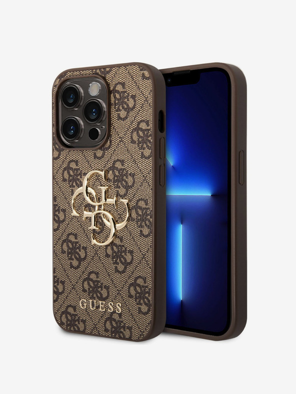 Guess PU 4G Metal Logo Zadní Kryt pro iPhone 15 Pro Max Brown Калъф за телефон