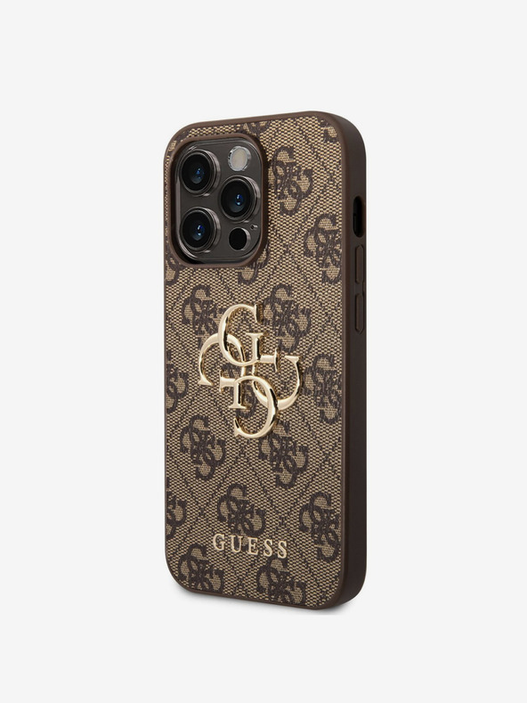 Guess PU 4G Metal Logo Zadní Kryt pro iPhone 15 Pro Max Brown Калъф за телефон