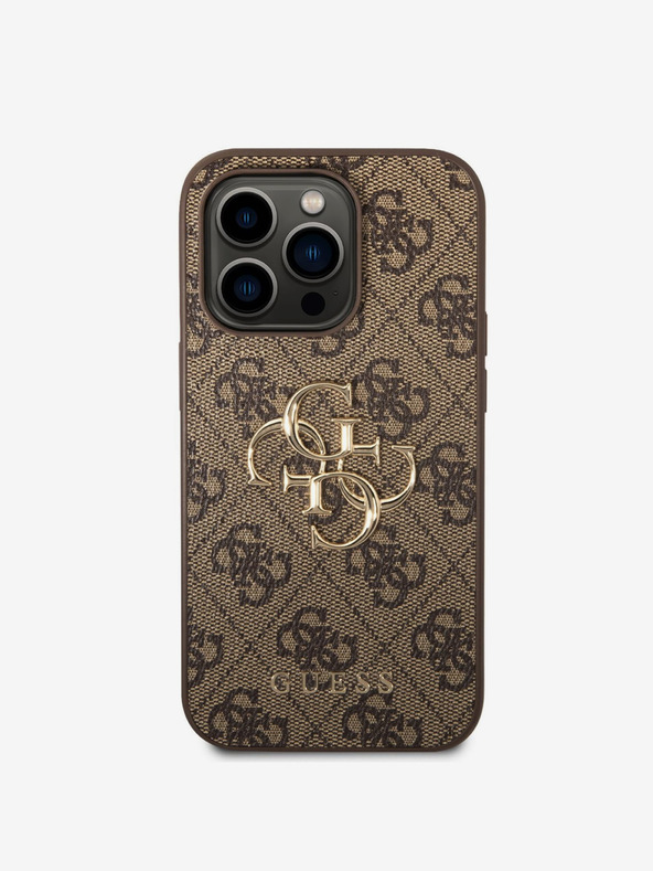 Guess PU 4G Metal Logo Zadní Kryt pro iPhone 15 Pro Max Brown Калъф за телефон