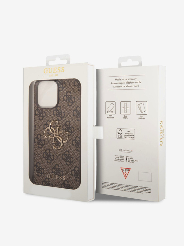 Guess PU 4G Metal Logo Zadní Kryt pro iPhone 15 Pro Max Brown Калъф за телефон